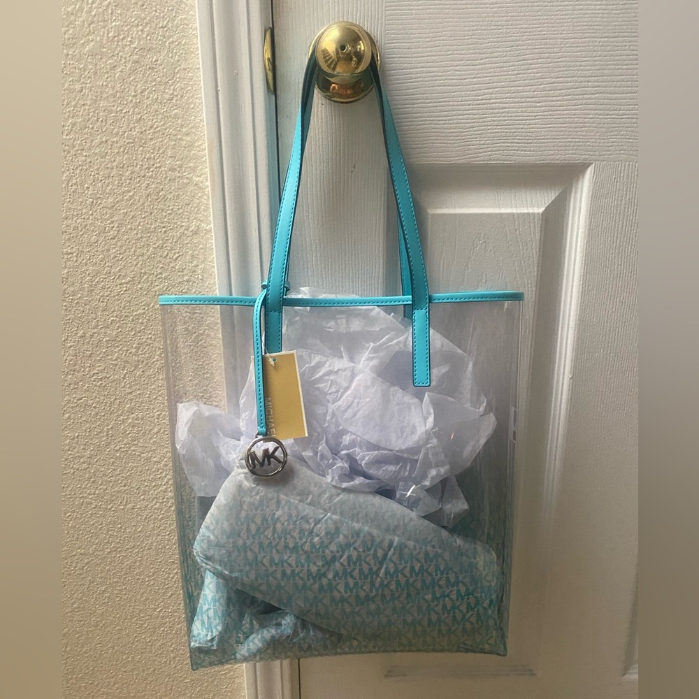 NWT Michael Kors Signature Clear Tote Bag in Ocean Blue
